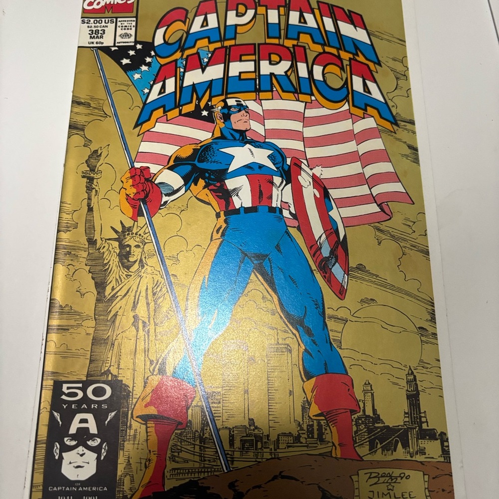 Marvel Captain America Comic with Red, Blue, and Gold Cover